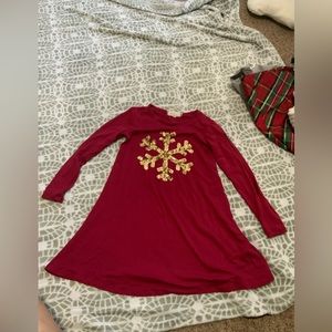 Btween ,girl size 7 dress, red and snow flakes sequins